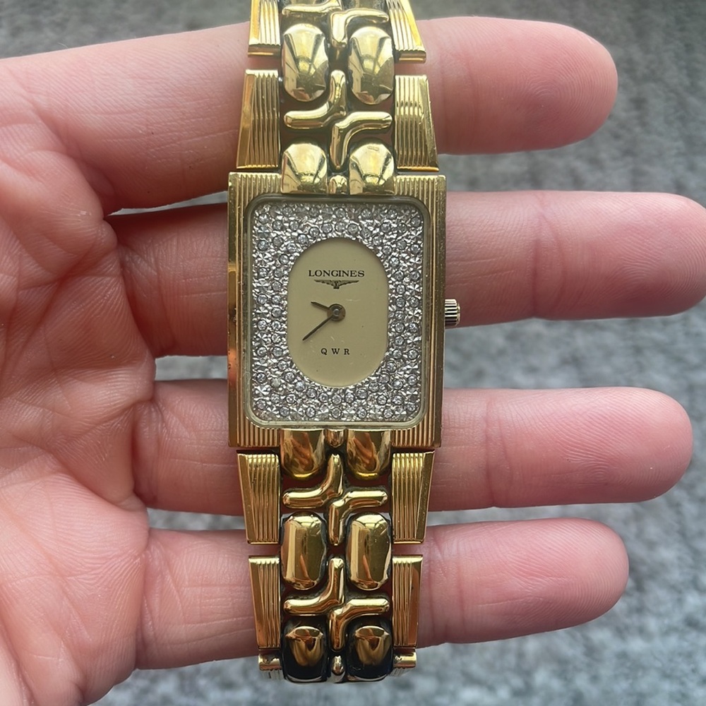 Longines Pavé Crystal Dial Gold Quartz Wristwatch